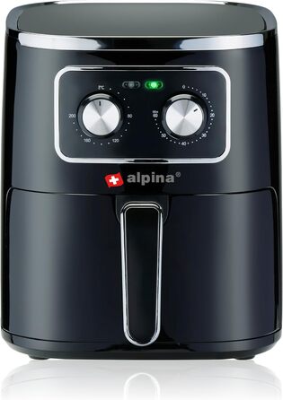 Alpina аерофритюрниця 4,5 л, чорна, для 3-4 осіб, 1450 Вт, регульована температура 80-200°C, таймер 60 хвилин