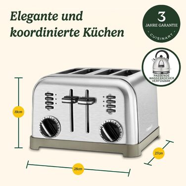 Тостер Cuisinart на 4 скибки з широкими слотами, 6 режимів підсмажування, функція розморожування, підйомний важіль, нержавіюча сталь