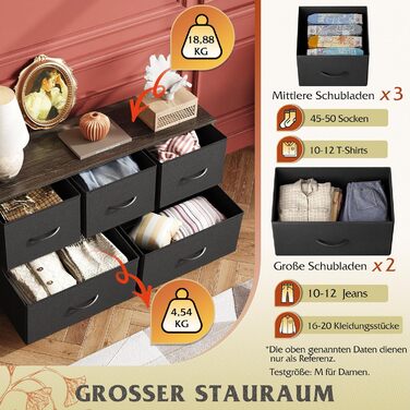 Комод WLIVE з 5 тканинними шухлядами, для спальні й вітальні, стійкий сталевий каркас, колір чорний вугілля