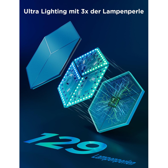 Світлодіодна 3D панель Govee Glide Hexagon Ultra, RGBIC, Wi-Fi, 10 панелей, 129 LED, сумісна з Alexa, для геймерської кімнати, декору стін