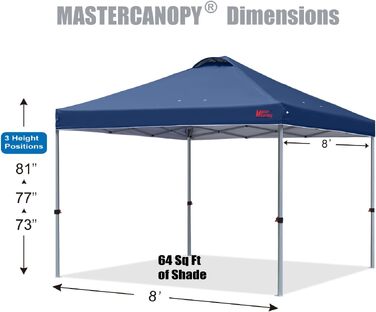 MasterCanopy Павільйон розкладний 3x3 м, синій (Marineblau) з сумкою та мішками, UPF50+, водостійкий, для кемпінгу, заходів, саду