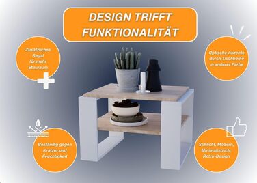 Журнальний стіл CraftPAK Kaja 63 для вітальні, з ДСП, сучасний та стійкий, з додатковою полицею, колір бардоліно-білий