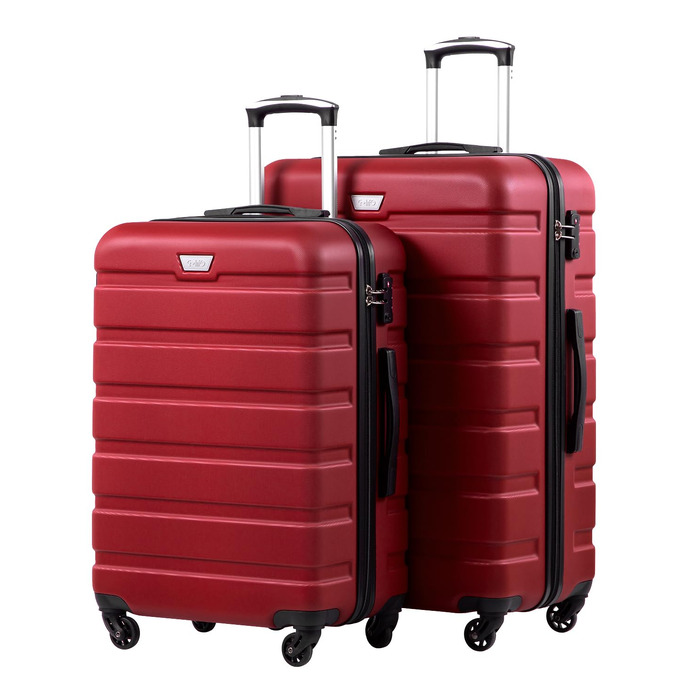 Набір валіз COOLIFE 2 шт. (L + XL) Spinell Red, PC+ABS, полікарбонат, на колесах, з TSA замком, чорний