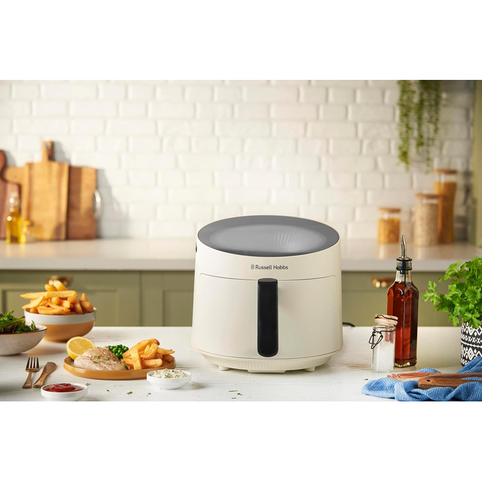 Аерофритюрниця Russell Hobbs SatisFry Panoramic 5 л, 10 програм, з оглядовим вікном, без олії, для фритюру, грилю, запікання та випікання, до 200°C, підходить для посудомийної машини, кремова, модель 27421-56