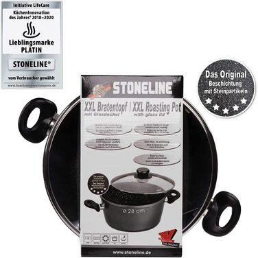 Велика каструля Stoneline XXL 28 см з кришкою, для індукції, алюмінієва з антипригарним покриттям з кам'яними частками, сіра