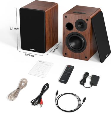 Активні полочні колонки Saiyin Bluetooth 40Вт x 2 з 4-дюймовим сабвуфером, оптичним та AUX входом для ТВ, ПК та вінілових програвачів