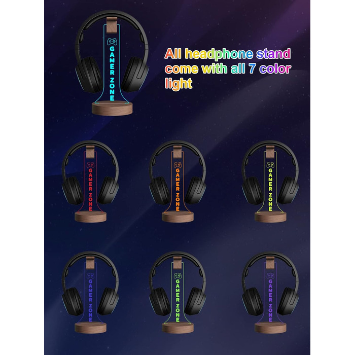 Підставка для навушників YuanDian Gamer Zone з підсвіткою RGB, дерев'яний тримач для геймерських навушників, 16 кольорів для декору ігрової кімнати, подарунок геймеру