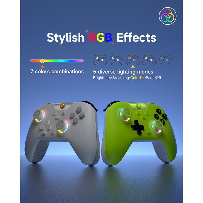 Ігровий бездротовий контролер EasySMX X05 для PC, Nintendo Switch, Steam та Android, RGB-підсвітка, Hall Effect стіки та тригери, Білий