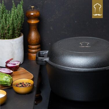 Чавунний казан Chefarone 26 см з кошиком для вистоювання та лопаткою, форма для випікання хліба з кришкою, об'єм 4,6 л, міцний посуд для домашнього хліба