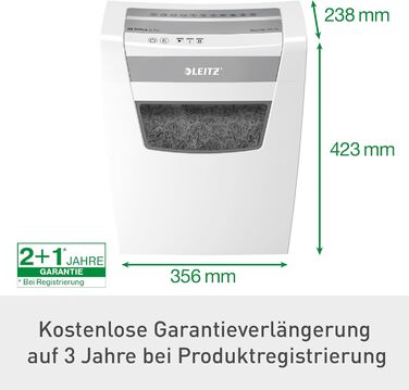 Шредер Leitz IQ Office S: Безпека P4, 12 листів, тиха робота, для офісу, білий