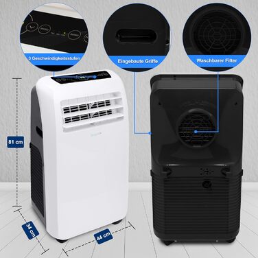 Мобільний кондиціонер SereneLife 9000 BTU 4-в-1: охолодження, обігрів, вентилятор і осушувач повітря, з пультом ДУ, для кімнат до 20 м², білий, комплект для віконного монтажу