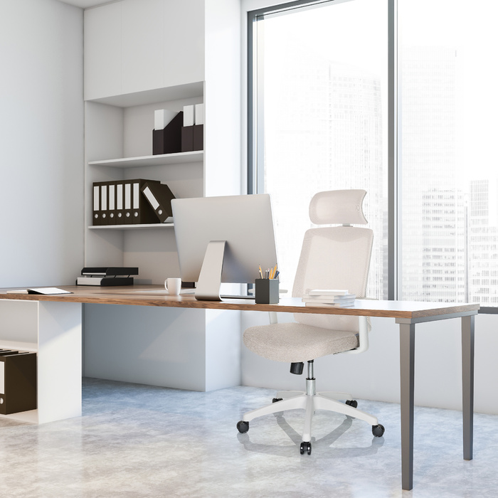 Офісне крісло / поворотне крісло MIKEO W сітка / тканина бежева hjh OFFICE