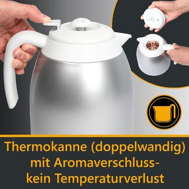 Кавоварка Clatronic KA 3327 з термокухлем, фільтраційна, 1 л, 8-10 чашок, авто-вимкнення, біла