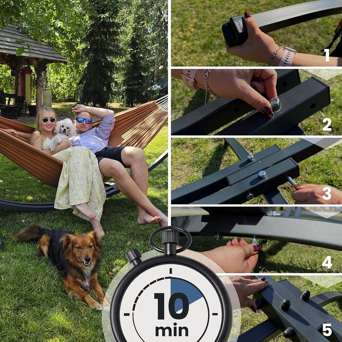 Гамак подвійний Potenza Outdoor з металевим каркасом для 2 осіб, бавовна, 220x160 см, до 200 кг, графіт