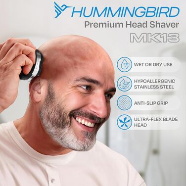Електричний бритва для голови Hummingbird MK13: 7 лез, бездротовий, USB-C, для вологого та сухого гоління, професійна