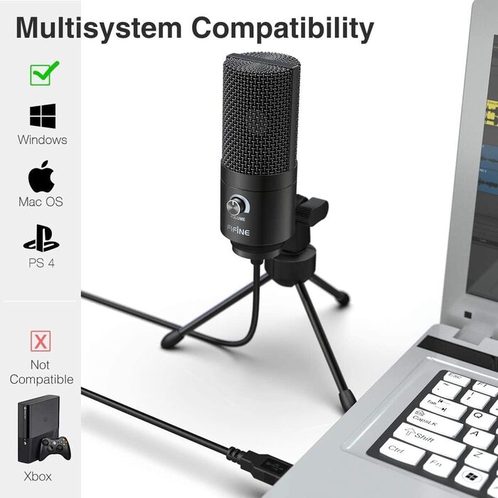 FIFINE USB мікрофон для ПК та ігор, студійний конденсаторний мікрофон для подкастів, стрімінгу, Mac, PS4, PS5, з підставкою, чорний