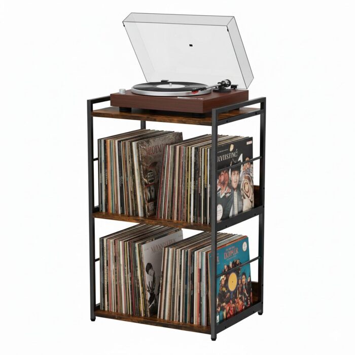Шафа для вінілових платівок ACAZA Vintage — тумба під програвач, полиця для LP дисків, МДФ, коричневий (48 x 38 x 80 см)
