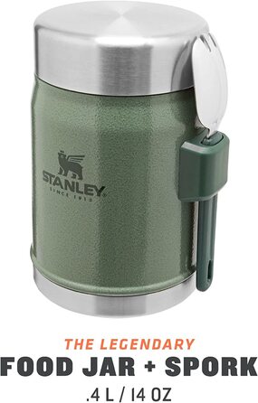 Термос для їжі Stanley Classic Legendary 400 мл з ложкою-виделкою, нержавіюча сталь, 7 годин збереження температури, BPA-free, підходить для посудомийної машини, зелений Hammertone