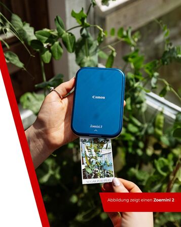 Canon Zoemini 2 Marineblau: Міні-принтер для фотографій, мобільний, компактний, з вбудованим акумулятором. Друкує фото 5x7,6 см зі смартфону/планшету. У комплекті: 20 шт. Zink паперу та 10 шт. круглих наліпок.