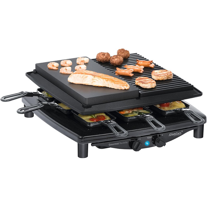 Раклетниця Steba RC 4 Plus Deluxe з антипригарною литою та натуральною кам'яною плитою, 8 емальованих лотків, 29x29 см, виробництво Німеччина