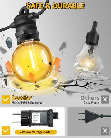 Гірлянда вулична світлодіодна Bowfar 30м, 46+2 лампи G40, IP68, диммер, пульт, для саду, тераси, вечірки