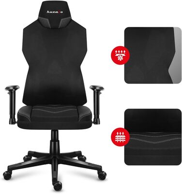 Ігрове крісло Huzaro Combat 6.2 Black RGB з LED підсвіткою, тканинне, чорне, регульована спинка, підлокітники та висота сидіння, для геймерів та офісу, витримує до 140 кг