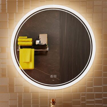 LED дзеркало для ванної кімнати KWW, кругле, 60x60 см, регулювання кольору, протитуманне, диммер, вертикальне/горизонтальне кріплення