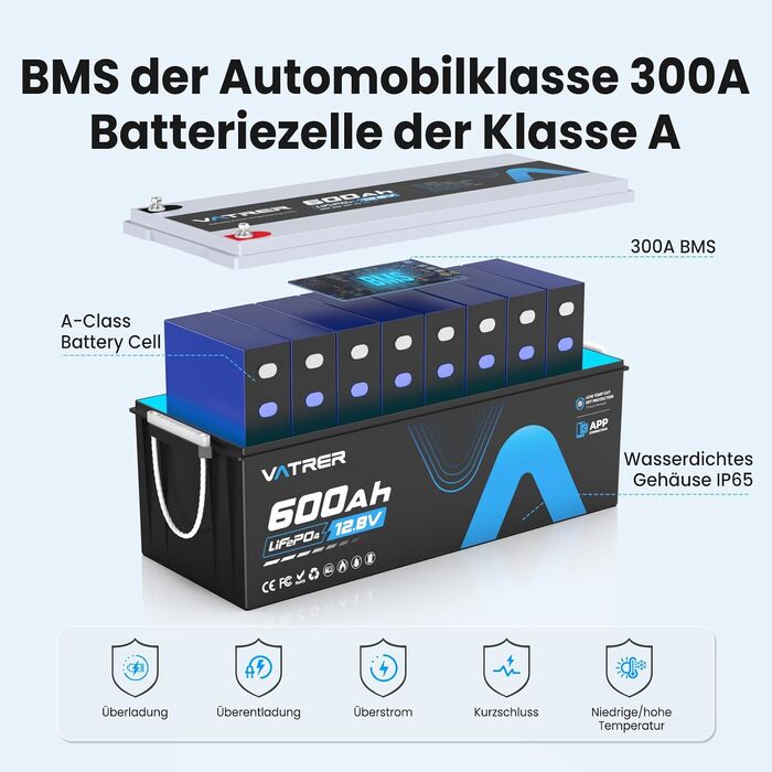 Акумулятор LiFePO4 VATRER POWER 12V 300Ah (600Ah) з функцією самопідігріву