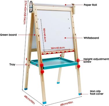 Дерев'яна іграшко-дошка Kinder Pinguin з рулоном паперу, двостороннє Whiteboard та дошка, стійка з аксесуарами для дітей та малюків