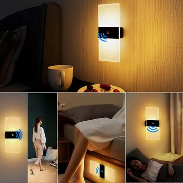 Бездротовий LED настінний світильник VOMI з датчиком руху, акумуляторний, USB зарядка, 4000 мАг, для коридору, сходів, 2 шт, 3000K