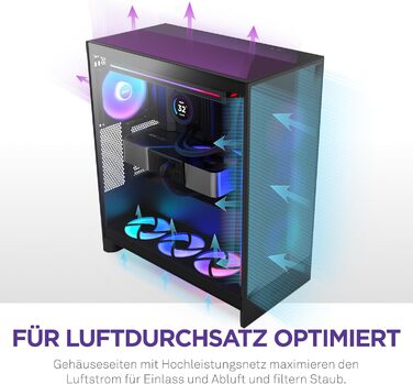 Корпус NZXT H7 Flow для ПК, Mid-Tower ATX, чорний, з потужною вентиляцією, підтримка до 3х 120-мм вентиляторів знизу для охолодження відеокарти, 3х 120-мм фронтальних вентиляторів, місце для радіатора 420 мм спереду