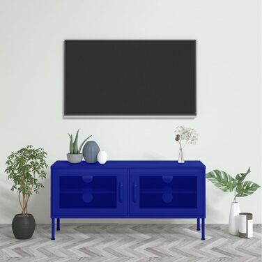 ТВ тумба vidaXL з 2 гратчастими дверцятами, сталева, марин-синя, 105x35x50 см, телевізійна підставка, Hi-Fi шафа