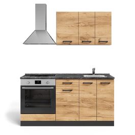 Кухонний модуль Vicco R-Line, дуб Goldkraft/антрацит, 160 см, з шафою під плиту, під вбудовану техніку та мийку (без стільниці та мийки)