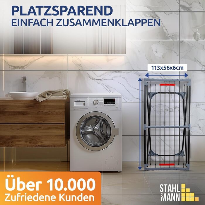 Розсувна сушарка для білизни STAHLMANN XXL чорна, 20м площі сушіння, з затискачами для дрібних речей, виробництво ЄС