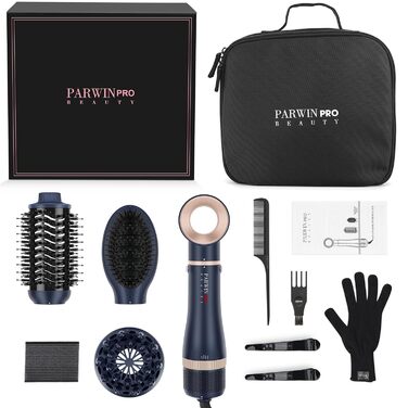 4-в-1 фен-щітка PARWIN PRO BEAUTY, стайлер з іонізацією, 4 насадки для сушіння, випрямлення, завивки та об'єму, жовта