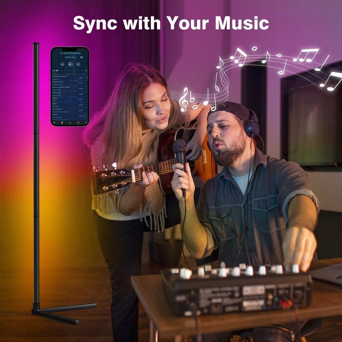 Світлодіодна торшер Riyo з RGB підсвіткою, керуванням через APP та пультом ДК. Торшер у вітальню з 16 млн кольорів та 68+ сценами, синхронізація з музикою