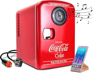 Холодильник Coca-Cola Mini 4L з Bluetooth, для дому, офісу, їжі та напоїв (червоний)