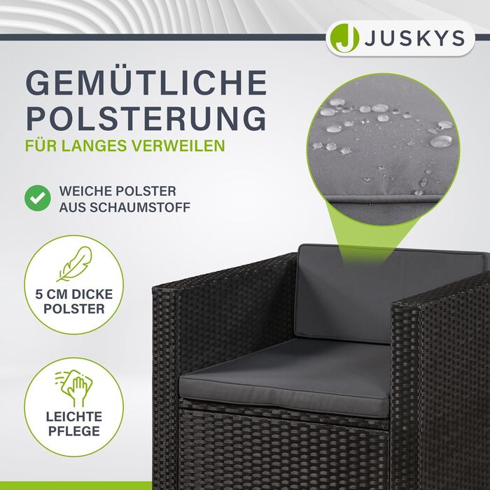 Садовий комплект меблів Juskys Polyrattan Punta Cana для 4-5 осіб: диван, крісло, пуф, стіл, подушки - чорний/сірий