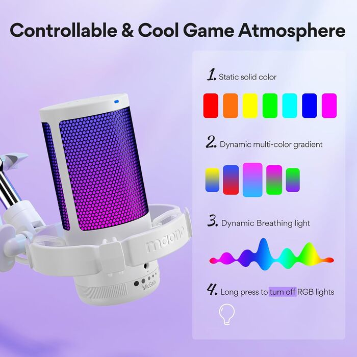 Ігровий USB мікрофон MAONO DGM20S з RGB-підсвіткою, шумозаглушенням, кнопкою вимкнення, регулятором гучності, тримачем і поп-фільтром для ПК, Mac, PS4, PS5