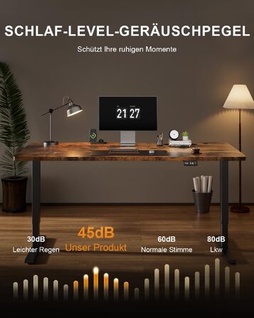 Електричний підйомний стіл HLONONE для комп'ютера з USB-портом та розеткою, регульований робочий стіл з пам'яттю на 2 режими, 160 x 80 см, Коричневий