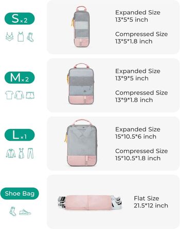 Набір органайзерів для одягу та подорожей BAGSMART (6 предметів), компресійні пакувальні куби з мішком для білизни, чорний