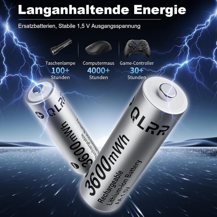 Набір акумуляторів AA 1.5V 3600mWh (12 шт.) з зарядним пристроєм, перезарядні пальчикові батарейки