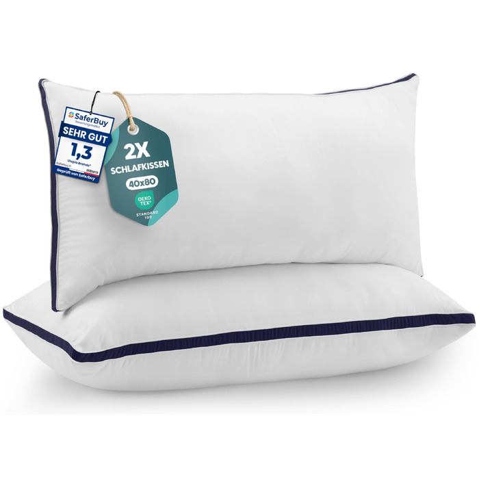 Набір подушок для сну Utopia Bedding, 40x80 см, дихаючі гіпоалергенні подушки, темно-синій колір (2 шт.)