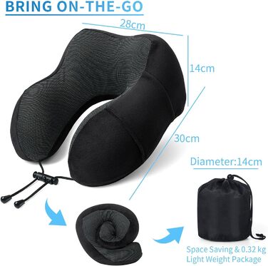 Дорожня подушка для шиї з піни Memory Foam з 3D маскою для сну та берушами, м'яка бавовняна U-подібна подушка для подорожей у літаку, авто, поїзді, офісі та кемпінгу (чорна)
