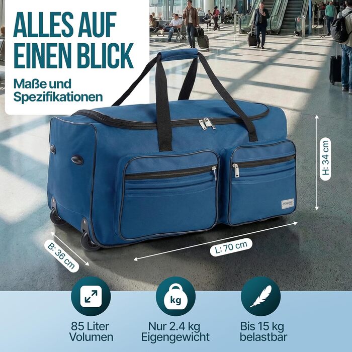 Дорожня сумка на колесах MONZANA XL, місткість 85 л, телескопічна ручка, м'який багаж (70x36x34 см), темно-синя