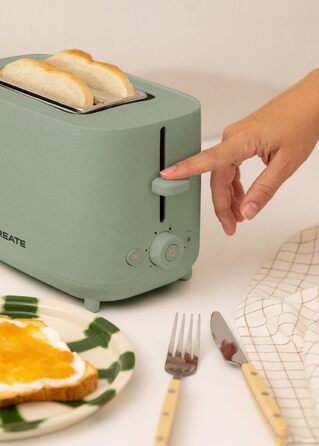 Тостер CREATE TOAST STUDIO Salbeigrün - 6 режимів, піддон для крихт, термостат, розморожування, підігрів, 2 широкі слоти, 750W