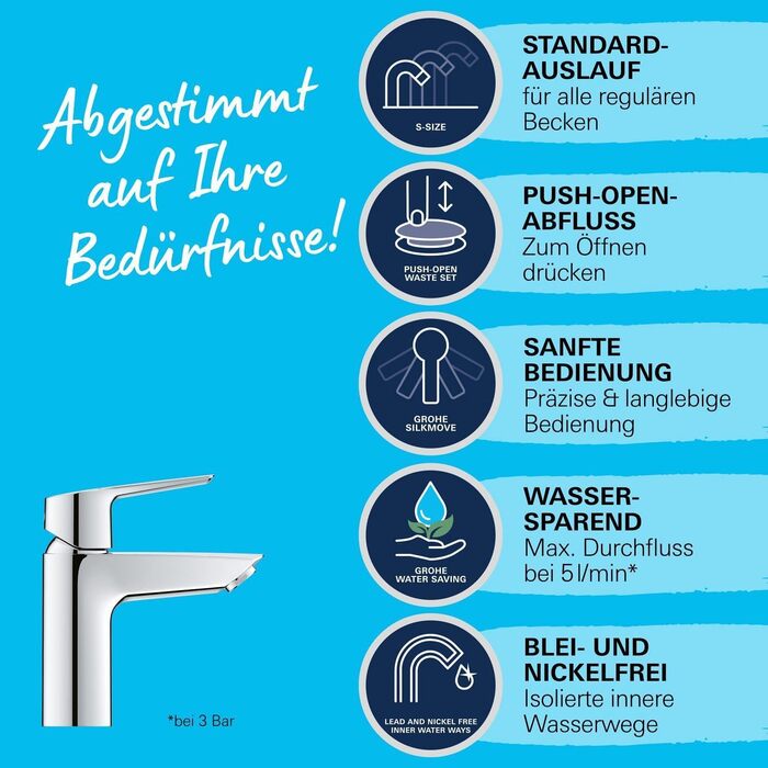 Змішувач для ванної кімнати Grohe Start, водозберігаючий, хром, 17 см, з інструментом 3-в-1 для легкої установки
