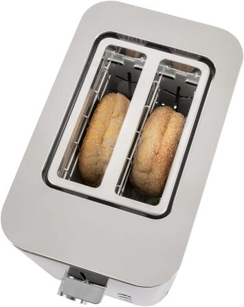 Тостер ProfiCook PC-TA 1251, 2 тостових слоти, нержавіюча сталь, широкий слот, знімна насадка для булочок, регульований ступінь підсмажування, піддон для крихт, кабельний відсік