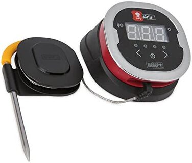 Weber iGrill 2 — розумний Bluetooth термометр для м'яса з 4 підключеннями, магнітним кріпленням, контроль через додаток та дисплей, чорний, 3.2 x 10.8 x 5.0 см, для гриля