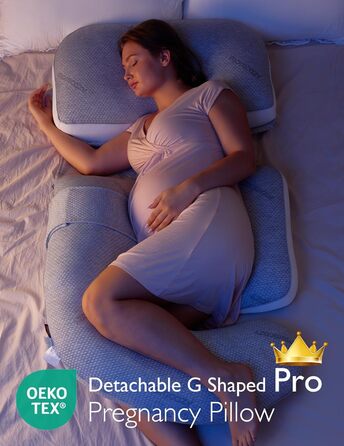 Подушка для вагітних Momcozy G-подібна з від'єднуваним клином, повнорозмірна ортопедична підтримка тіла, з дихаючим чохлом, сіра